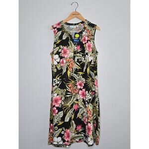 Kiwi Fresh sleeveless tropical floral midi dress, black, size L, NWT